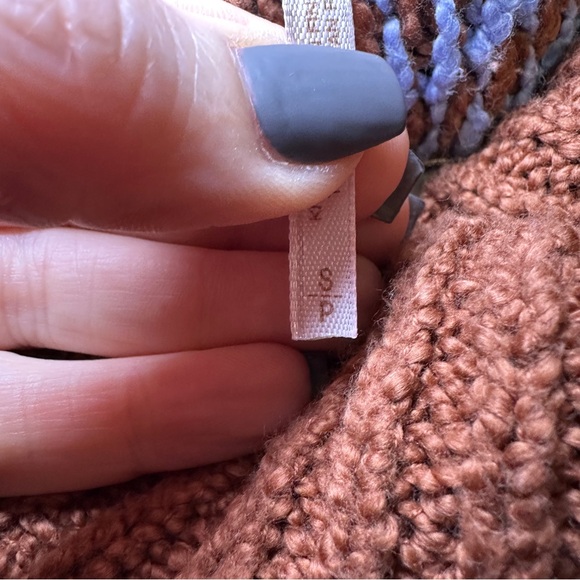 Free People Jupiter Blue Brown Cowl Neck Cropped Pullover Boho-Chic Sweater - Picture 6 of 9